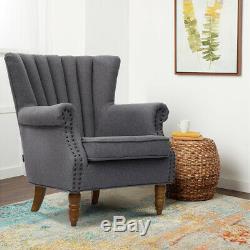 Warmiehomy Linen Fabric Queen Anne Wing Chair Fireside High Back Armchair Sofa