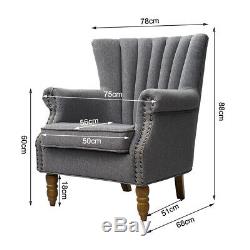 Warmiehomy Linen Fabric Queen Anne Wing Chair Fireside High Back Armchair Sofa