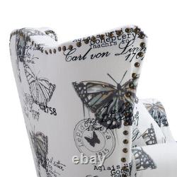 White Butterfly Velvet Upholstered Wing Back Queen Anne Fireside Sofa Armchair