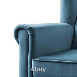 Windsor Chesterfield Velvet Armchair Wing Back Queen Anne High Fireside Chair