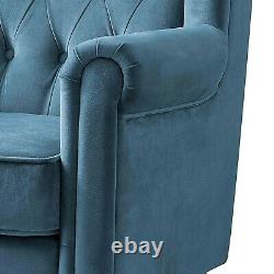 Windsor Chesterfield Velvet Armchair Wing Back Queen Anne High Fireside Chair