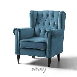 Windsor Chesterfield Velvet Armchair Wing Back Queen Anne High Fireside Chair