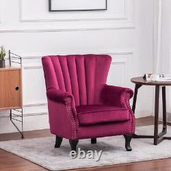 Wine Red Occasional Velvet Wing Back Oyster Lounge Armchair Sofa Fireside Chair