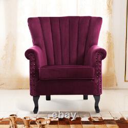 Wine Red Occasional Velvet Wing Back Oyster Lounge Armchair Sofa Fireside Chair