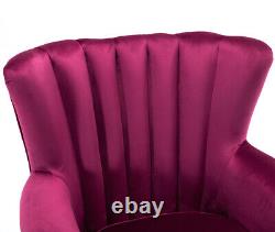 Wine Red Occasional Velvet Wing Back Oyster Lounge Armchair Sofa Fireside Chair