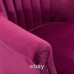 Wine Red Occasional Velvet Wing Back Oyster Lounge Armchair Sofa Fireside Chair