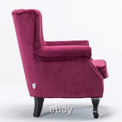 Wine Red Velvet Scallop Back Armchair Chesterfield Wing Back Chair Fireside Sofa