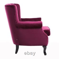 Wine Red Velvet Scallop Back Armchair Chesterfield Wing Back Chair Fireside Sofa