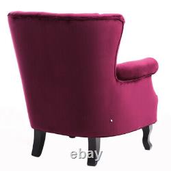 Wine Red Velvet Scallop Back Armchair Chesterfield Wing Back Chair Fireside Sofa