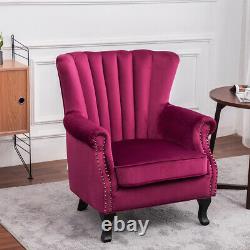 Wine Red Wing Chair High Back Velvet Fabric Tub Chair Fireside Armchair Lounge
