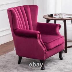 Wine Red Wing Chair High Back Velvet Fabric Tub Chair Fireside Armchair Lounge