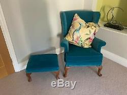 WingBack Fabric Chair, Newly Upholstered, Fireside Armchair & Footstool