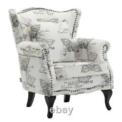 Wing Back Accent Armchair Sofa Fireside Scroll Arm Lounge Chair Velvet/Fabric UK