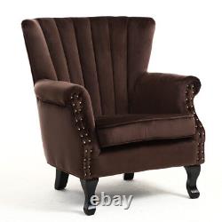 Wing Back Accent Chairs Velvet Fireside Armchair Rivet Insert Wood Legs Bedroom