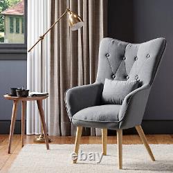 Wing Back Armchair Button Tufted Upholstered Lounge Chair Fireside Bedroom Sofa