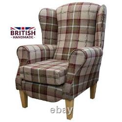 Wing Back Armchair Fireside Chair Duchess Balmoral Mulberry Tartan Plaid Fabric