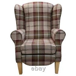 Wing Back Armchair Fireside Chair Duchess Balmoral Mulberry Tartan Plaid Fabric