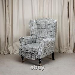 Wing Back Armchair Fireside Chair Duchess Maida Vale Grey Check Fabric SR14675