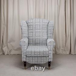Wing Back Armchair Fireside Chair Duchess Maida Vale Grey Check Fabric SR14675