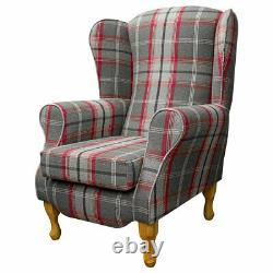 Wing Back Armchair Fireside Chair Duchess in Balmoral Rosso Red Tartan Fabric
