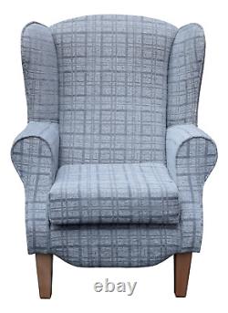 Wing Back Armchair Fireside Chair Grey Maida Vale Plaid Stripe Fabric SR14675