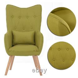 Wing Back Armchair Fireside Chair Linen Bedroom Sofa Occasional Seat & Footstool