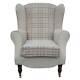Wing Back Armchair Fireside Chair Maida Vale Light Beige & Red Check Fabric