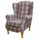 Wing Back Armchair Fireside Chair In Kintyre Heather Pink Tartan Check Fabric
