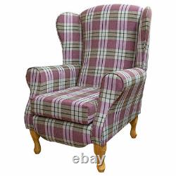 Wing Back Armchair Fireside Chair in Kintyre Heather Pink Tartan Check Fabric