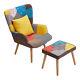 Wing Back Armchair &footstool Upholstered Patchwork Accent Lounge Fireside Chair