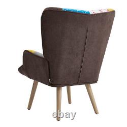 Wing Back Armchair &Footstool Upholstered Patchwork Accent Lounge Fireside Chair