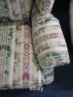 Wing Back Armchair, Green, Red Floral Pattern Fireside Chair, Queen Anne Legs