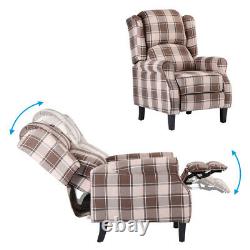 Wing Back Armchair Recliner Chair Fireside Fabric Reclining Lounge Bedroom Brown
