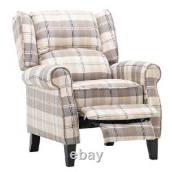 Wing Back Armchair Tartan Fabric Recliner Chair Living Room Fireside Lounge Sofa