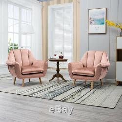 Wing Back Chair Blush Pink Velvet Fabric Armchair Sofa Shell Back Fireside Chair