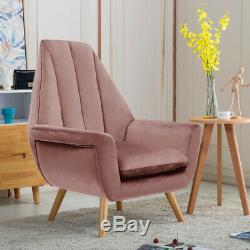 Wing Back Chair Blush Pink Velvet Fabric Armchair Sofa Shell Back Fireside Chair