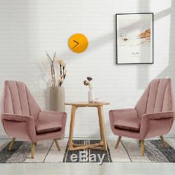 Wing Back Chair Blush Pink Velvet Fabric Armchair Sofa Shell Back Fireside Chair