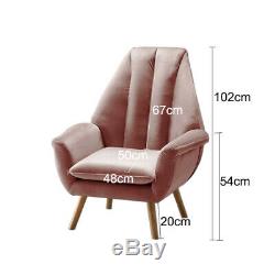 Wing Back Chair Blush Pink Velvet Fabric Armchair Sofa Shell Back Fireside Chair