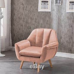 Wing Back Chair Blush Pink Velvet Fabric Armchair Sofa Shell Back Fireside Chair