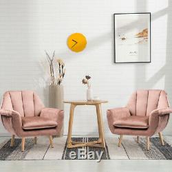 Wing Back Chair Blush Pink Velvet Fabric Armchair Sofa Shell Back Fireside Chair