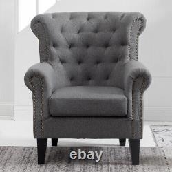 Wing Back Chair Fabric Diamond Tufted Button Fireside Occasional Armchair Sofa