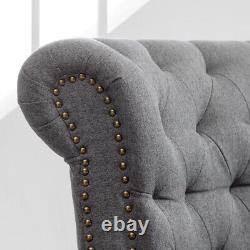 Wing Back Chair Fabric Diamond Tufted Button Fireside Occasional Armchair Sofa