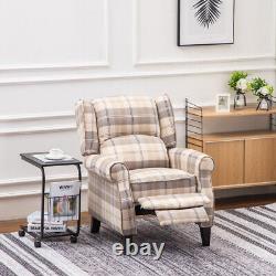 Wing Back Check Fabric Recliner Chair Armchair Sofa Fireside Lounge Chairs Home