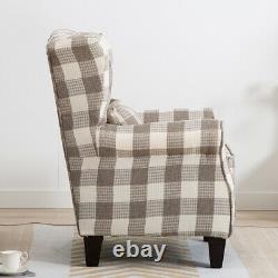Wing Back Checked Fabric Armchair Living Room Bedroom Lounge Chair Fireside Sofa