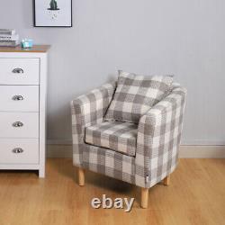 Wing Back Checked Fabric Armchair Living Room Bedroom Lounge Chair Fireside Sofa