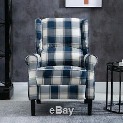 Wing Back Fabric Check Recliner Chair Armchair Sofa Lounge Cinema Fireside Home