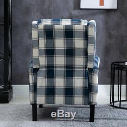 Wing Back Fabric Check Recliner Chair Armchair Sofa Lounge Cinema Fireside Home