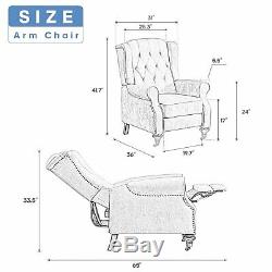 Wing Back Fabric Herringbone Fireside Recliner Armchair Sofa Lounge Chair