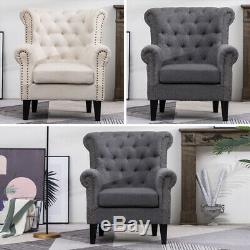 Wing Back Fireside Armchair Cottonlinen Fabric Occasional Chair Sofa Single Seat