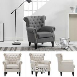 Wing Back Fireside Armchair Cottonlinen Fabric Occasional Chair Sofa Single Seat